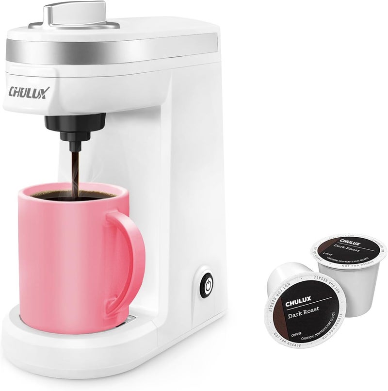CHULUX Mini Coffee Maker for K Capsule, Single Serve Coffee Maker for One Cup Americano, Lightweight Pod Coffee Machine, Pearl White - Image 1